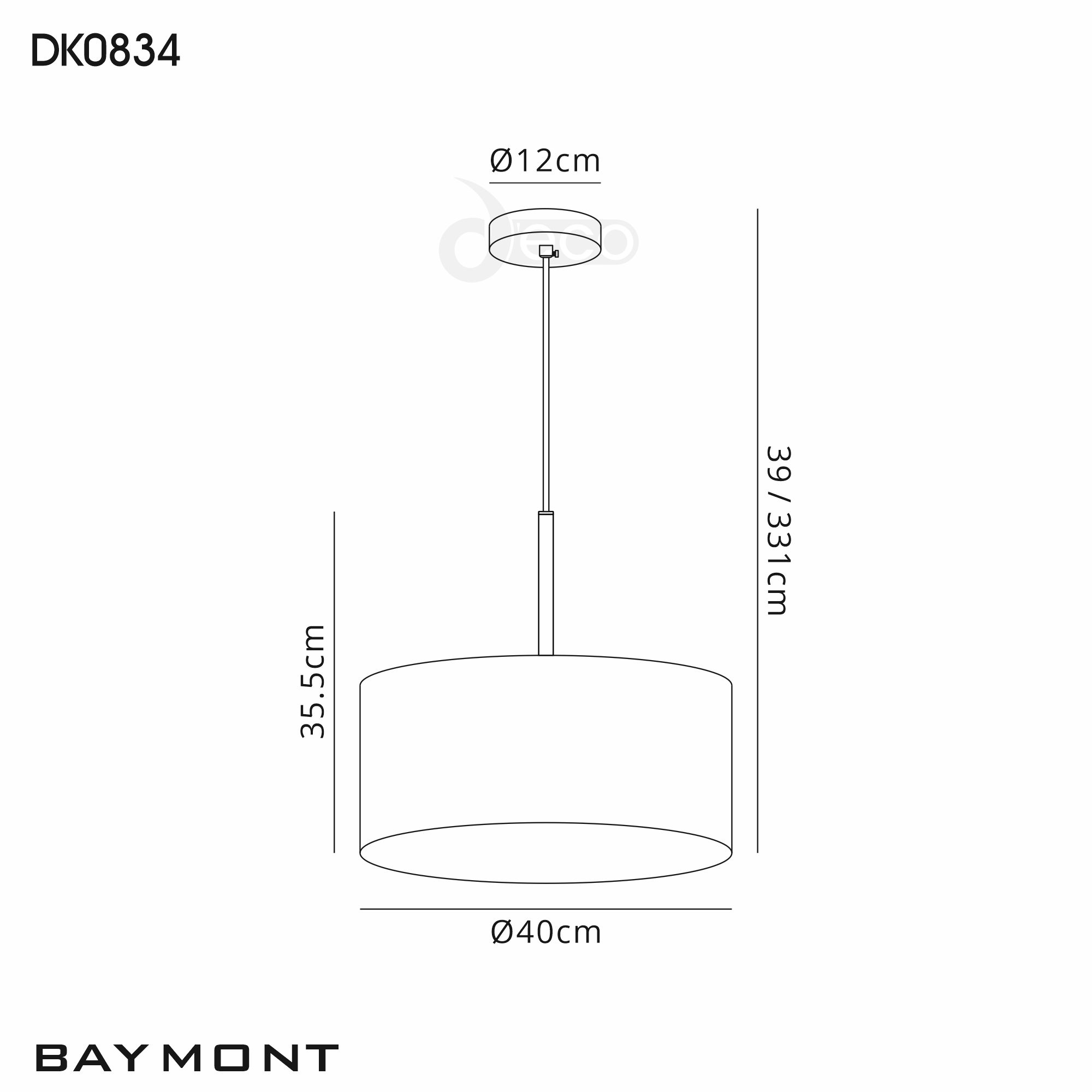 DK0834  Baymont 40cm 3 Light Pendant